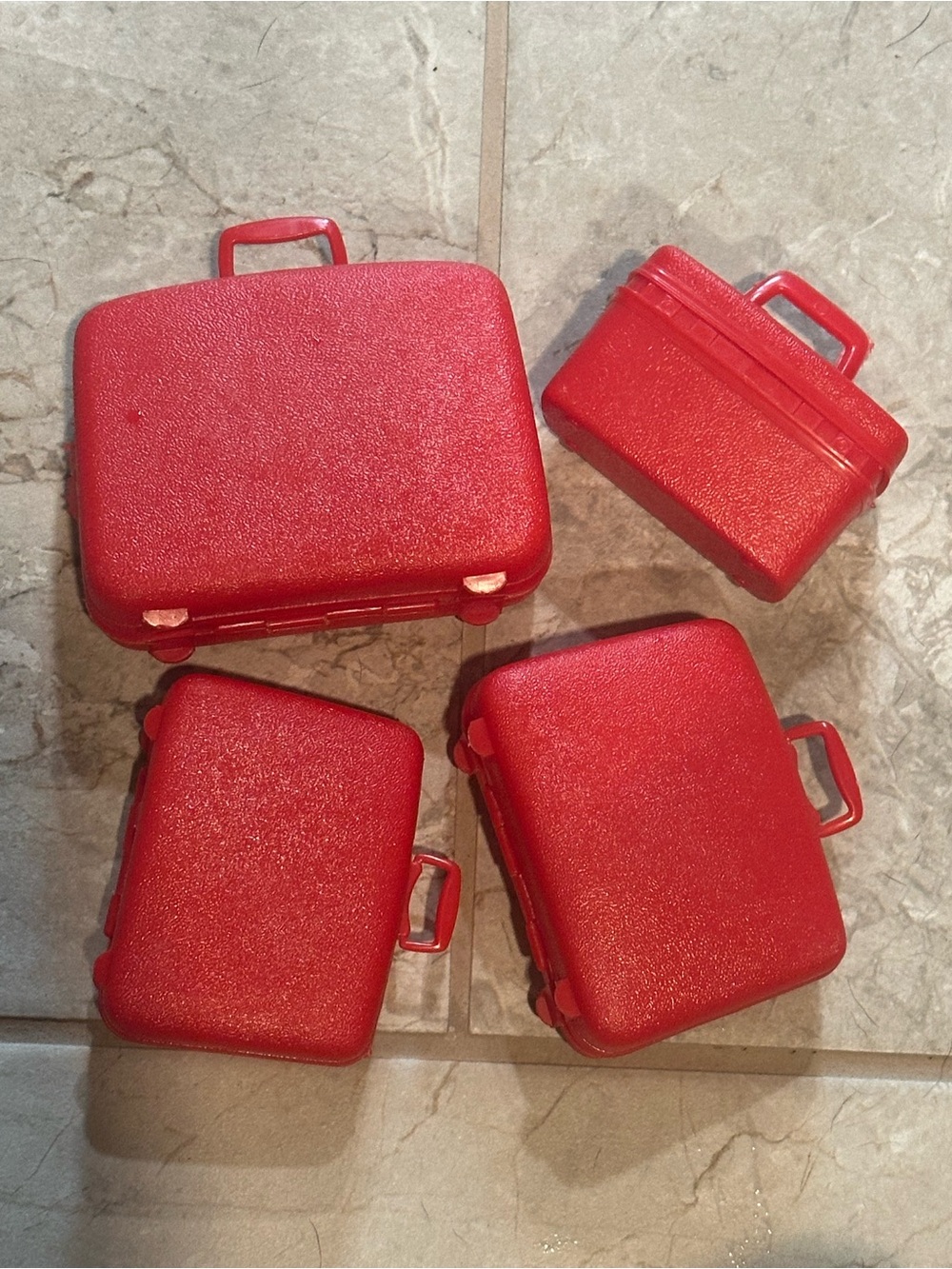 Vintage 1960’s Barbie Luggage Set red suitcases train case cosmetic makeup